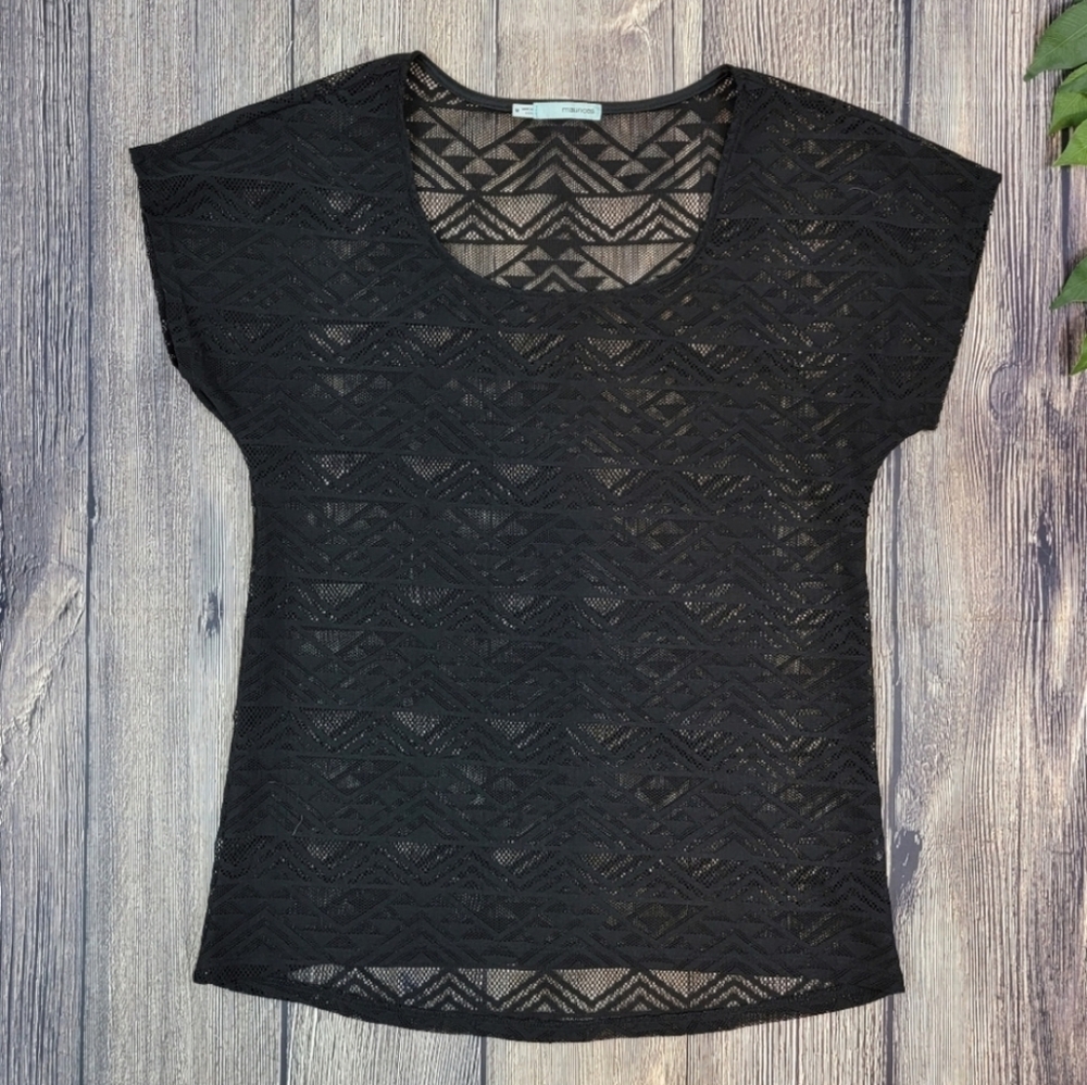 Maurices Black Geo Sheer Top